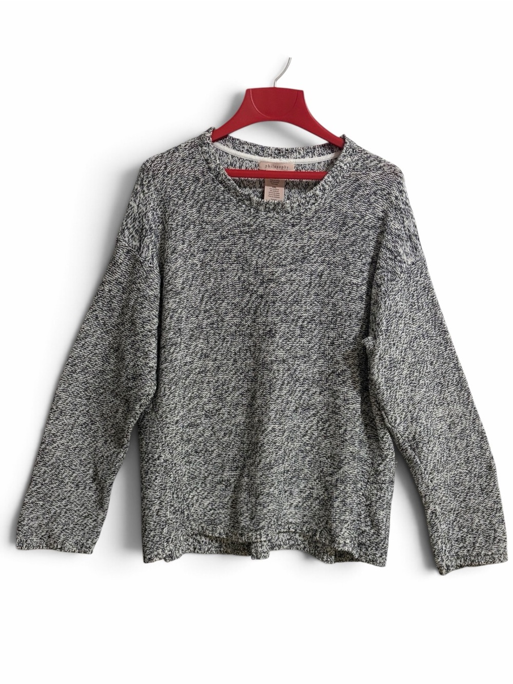 Philosophy Black and White Marled Crewneck Hi Lo Sweater